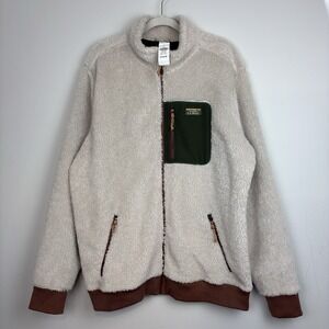 LL Bean Sherpa Fleece Jacket Men's 2XL Tall Full Zip Deep Pile Soapstone Forest